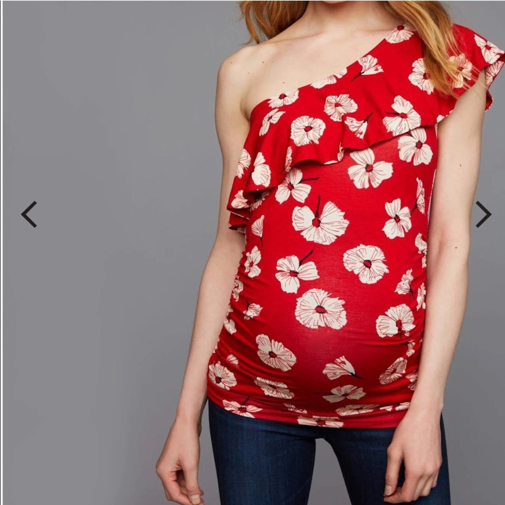 A Pea In The Pod, one shoulder, side ruched top, size M